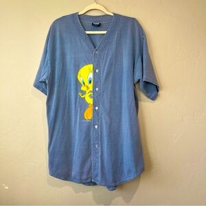 Vintage‎ Disney Tweety Bird Jersey Blue 1993 Sport XL Y2K Retro Warner baseball
